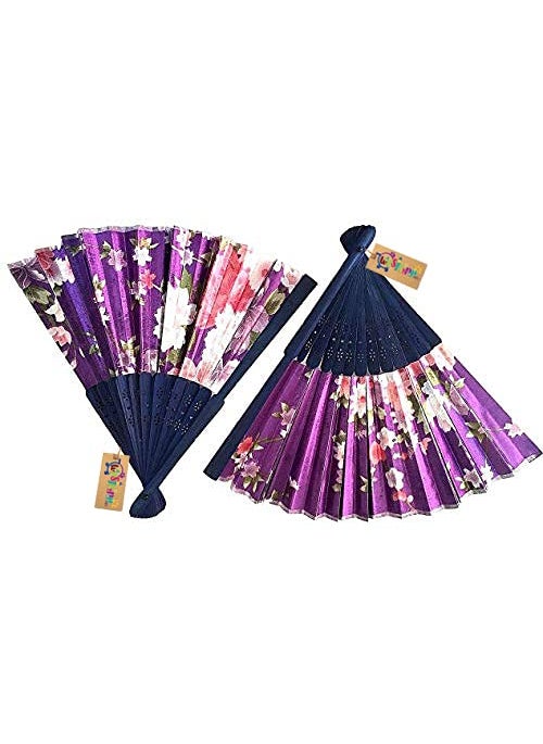 Western Era Western Era Floral Handheld Folding Chinese Vintage Fan for Girls Women for Wedding Dance Party Decoration Birthday Party Theme Party Decoration Stage Shows Dance Purple Set of 2  - Image 4