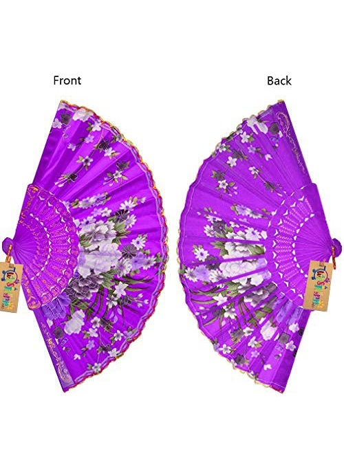 Western Era Western Era Floral Handheld Folding Chinese Vintage Fan for Girls Women for Wedding Dance Party Decoration Birthday Party Theme Party Decoration Stage Shows Dance Purple Set of 2  - Image 5