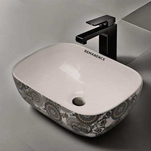 REMANENCE Premium Designer Table Top Ceramic Wash Basin For Bathroom | Over Counter Bathroom Basin | Counter Top Bathroom Sink (18 x 13 x 5.5 Inch) (AD 15 Animal Printed) - Image 1