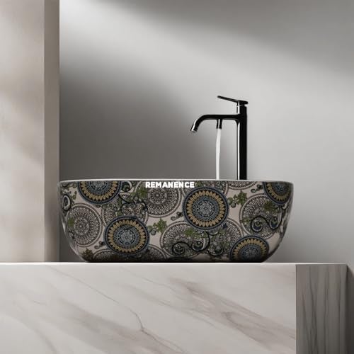 REMANENCE Premium Designer Table Top Ceramic Wash Basin For Bathroom | Over Counter Bathroom Basin | Counter Top Bathroom Sink (18 x 13 x 5.5 Inch) (AD 15 Animal Printed) - Image 2