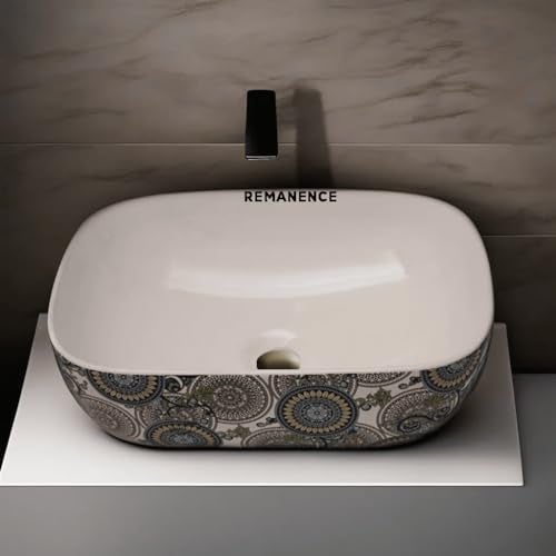 REMANENCE Premium Designer Table Top Ceramic Wash Basin For Bathroom | Over Counter Bathroom Basin | Counter Top Bathroom Sink (18 x 13 x 5.5 Inch) (AD 15 Animal Printed) - Image 3