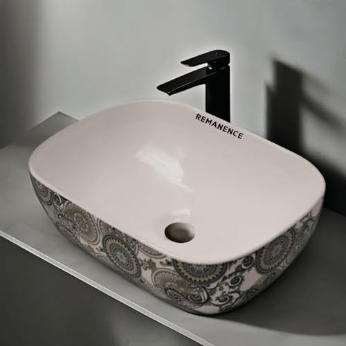 REMANENCE Premium Designer Table Top Ceramic Wash Basin For Bathroom | Over Counter Bathroom Basin | Counter Top Bathroom Sink (18 x 13 x 5.5 Inch) (AD 15 Animal Printed) - Image 4