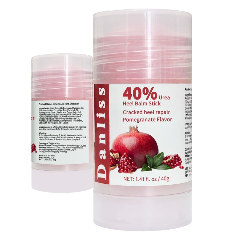 40% Urea Heel Balm Stick Intensive Cracked Foot Repair Miracle Foot Repair Cream for Calluses and Dry Feet Soothing Moisturizer Callus Remover 1.41 Oz (Pomegranate Flavour)