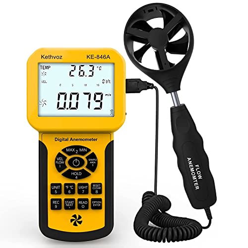 Kethvoz 846A HVAC Anemometer CFM Wind Speed Meter, Digital Airflow Tester Measure Air Velocity Volume Temperature for AC System, Industrial Anemometro with Backlight MAX MIN AVG Data Storage - Image 1