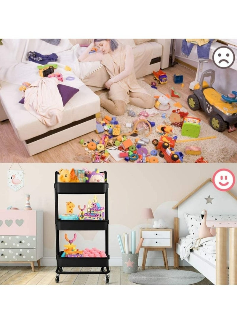 رولستيمي عربة تخزين متدحرجة ذات 3 طبقات مع مقابض وعجلات قابلة للقفل أسود 43 * 36 * 87 سم - Image 3