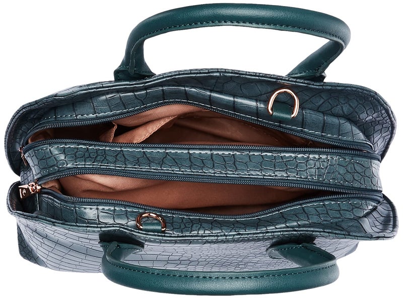 Caprese Zoia Satchel Bag, Medium | Stylish Croco Finish Handbag for Women with Chic Grab Handle, Adjustable & Detachable Sling Strap | Secure Zip Closure | Perfect for Casual & Daily Use (Teal) - Image 5