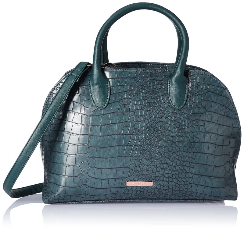 Caprese Zoia Satchel Bag, Medium | Stylish Croco Finish Handbag for Women with Chic Grab Handle, Adjustable & Detachable Sling Strap | Secure Zip Closure | Perfect for Casual & Daily Use (Teal) - Image 1