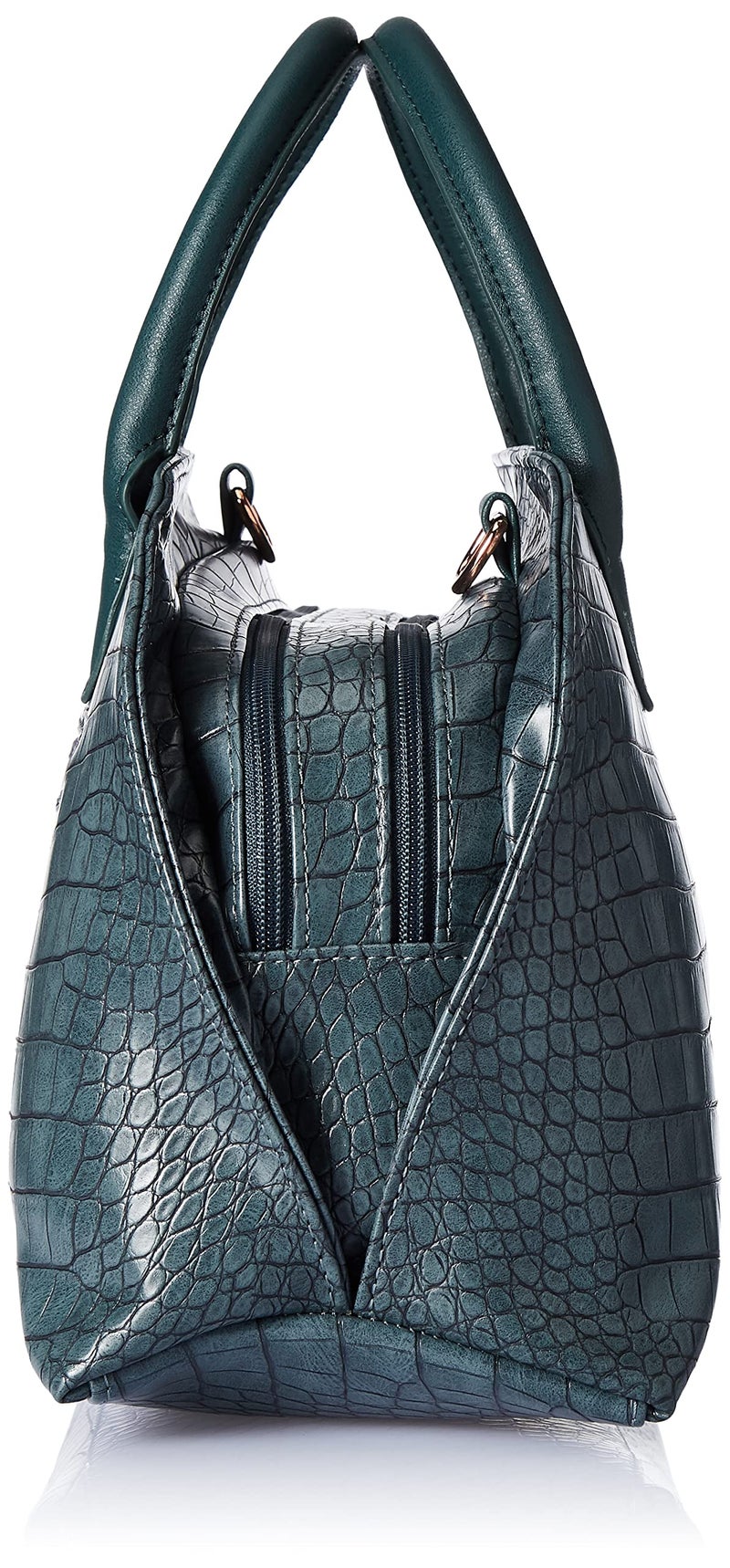 Caprese Zoia Satchel Bag, Medium | Stylish Croco Finish Handbag for Women with Chic Grab Handle, Adjustable & Detachable Sling Strap | Secure Zip Closure | Perfect for Casual & Daily Use (Teal) - Image 3