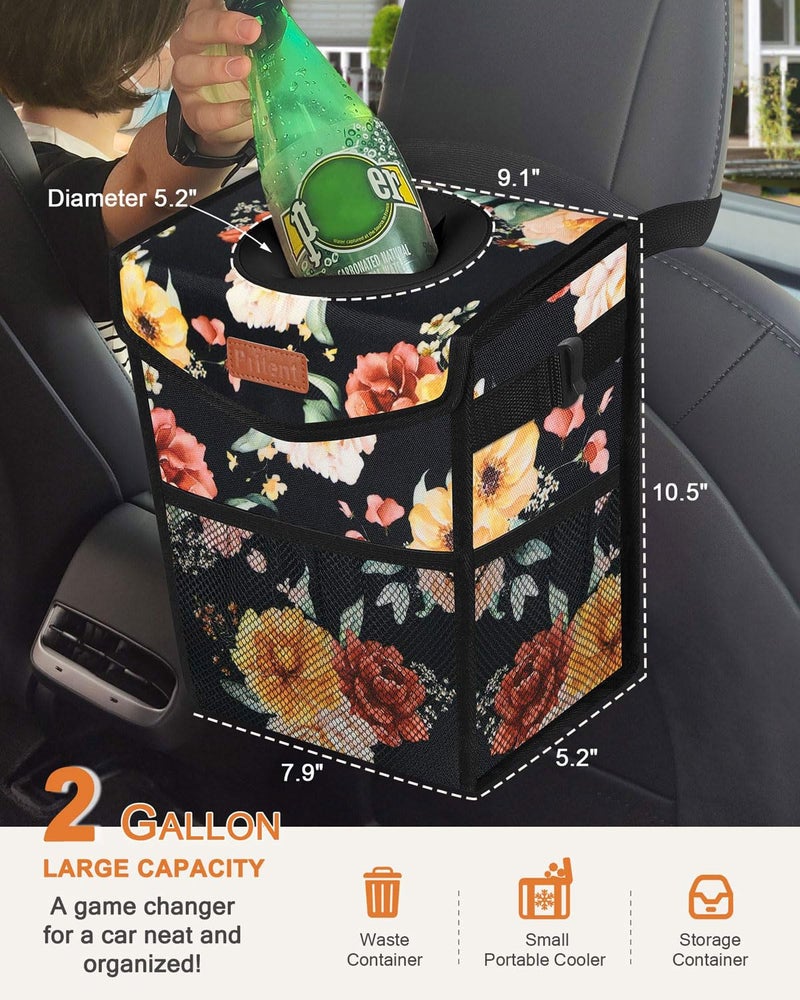 Pritent Car Trash Can with Lid, Cute Leakproof Car Trash Garbage Bag Hanging Vehicle Trash Bin Small Portable Automotive Garbage Cans Organizer for Back/Front Seat/Console(Trapezoid,Rose) - Image 2
