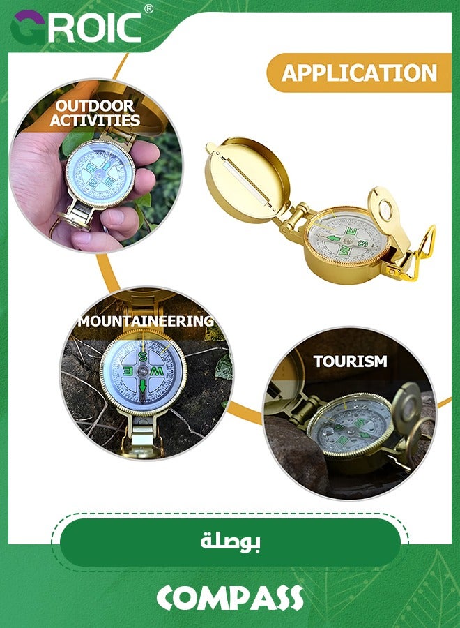 GROIC بوصلة عسكرية متعددة الوظائف للبقاء على قيد الحياة، بوصلة مقاومة للماء والصدمات مع مسطرة خريطة، بوصلة اتجاهية عبر البلاد للمشي لمسافات طويلة والتخييم - Image 2