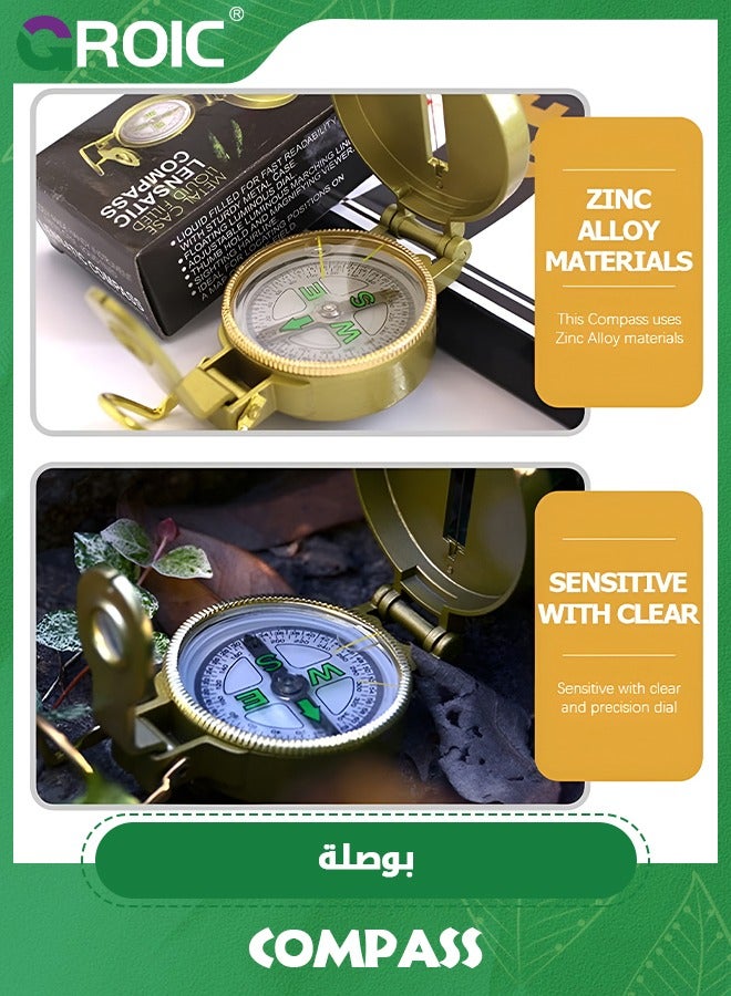 GROIC بوصلة عسكرية متعددة الوظائف للبقاء على قيد الحياة، بوصلة مقاومة للماء والصدمات مع مسطرة خريطة، بوصلة اتجاهية عبر البلاد للمشي لمسافات طويلة والتخييم - Image 3