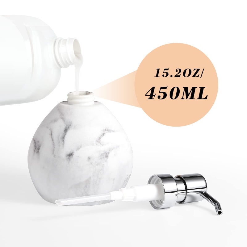 Luxspire Hand Soap Dispenser  15.2 oz Marble Hand Lotion Bottle  Stainless Steel Pump Lotion Container  Refillable Liquid Hand Soap Jar  Resin Shower Dispensers for Bathroom  Kitchen  Gravel White - Image 3