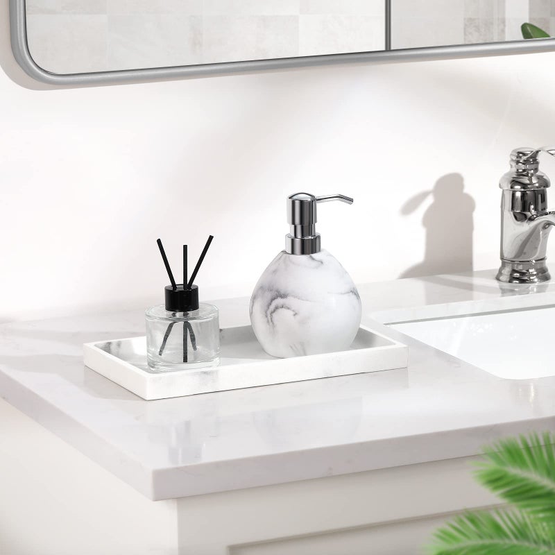 Luxspire Hand Soap Dispenser  15.2 oz Marble Hand Lotion Bottle  Stainless Steel Pump Lotion Container  Refillable Liquid Hand Soap Jar  Resin Shower Dispensers for Bathroom  Kitchen  Gravel White - Image 4