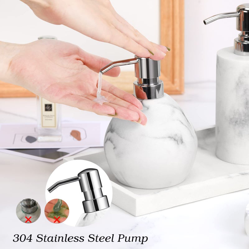 Luxspire Hand Soap Dispenser  15.2 oz Marble Hand Lotion Bottle  Stainless Steel Pump Lotion Container  Refillable Liquid Hand Soap Jar  Resin Shower Dispensers for Bathroom  Kitchen  Gravel White - Image 2