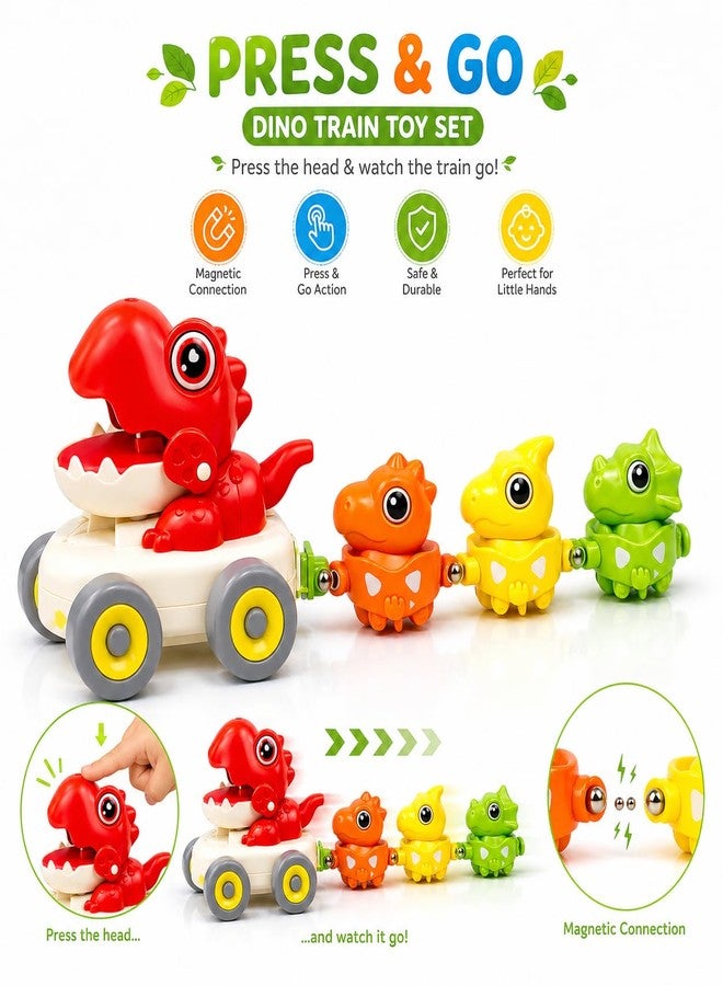 Amitasha Magnetic Dinosaur Train Toy for Kids Press & Go Dino Car with 3 Baby Dinosaurs Magnetic Linking with Whistle Sound Toddler Toy Gift for Kids - Image 2