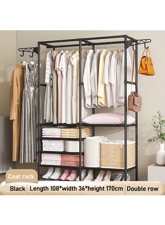 رف معطف بسيط ، خزانة ملابس منزلية عصرية ، إطار حديدي جريء ، سهل التجميع ، رف تجفيف ذو سعة كبيرة بصف مزدوج ، أسود 108*36 * 170 سنتيمتر - Image 1