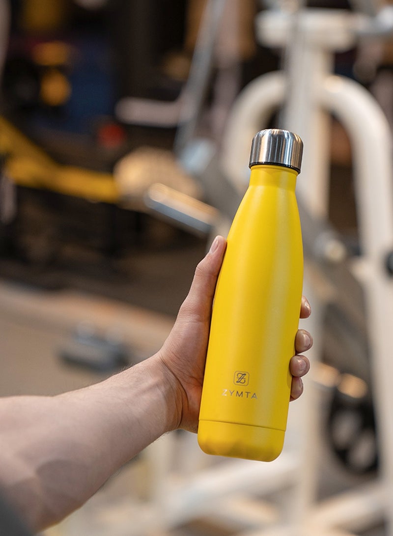 ZYMTA 500ML Stainless Steel Water Bottle | Double-Walled Vacuum Insulated Flask for Hot & Cold Drinks - Leak-Proof & BPA-Free - Yellow - Image 3