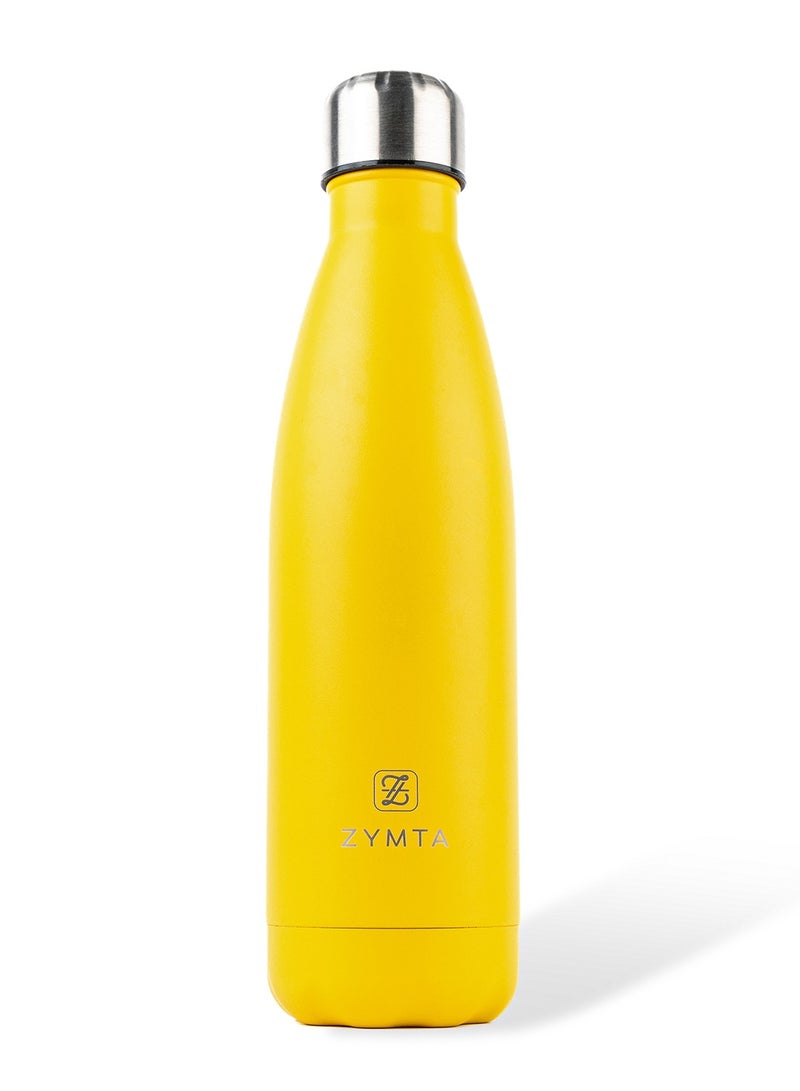 ZYMTA 500ML Stainless Steel Water Bottle | Double-Walled Vacuum Insulated Flask for Hot & Cold Drinks - Leak-Proof & BPA-Free - Yellow - Image 1
