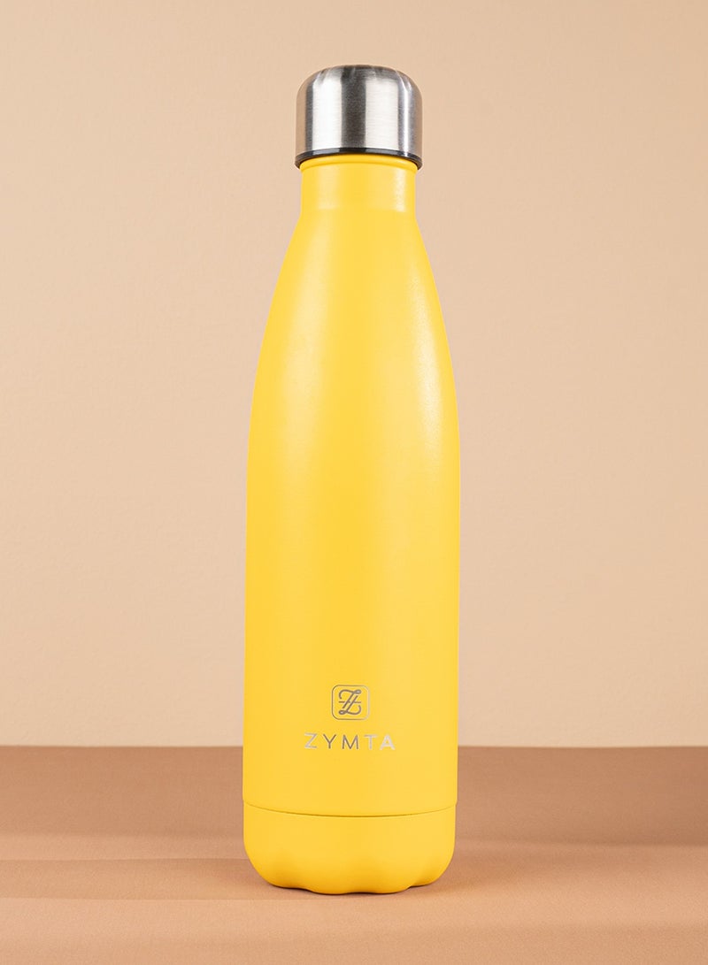 ZYMTA 500ML Stainless Steel Water Bottle | Double-Walled Vacuum Insulated Flask for Hot & Cold Drinks - Leak-Proof & BPA-Free - Yellow - Image 2