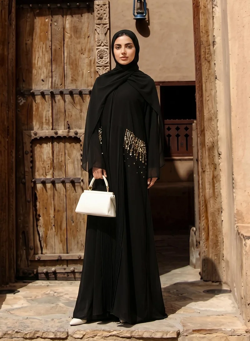 hayas closet  Black Embellished Abaya With Sheila for Women | Best Price UAE