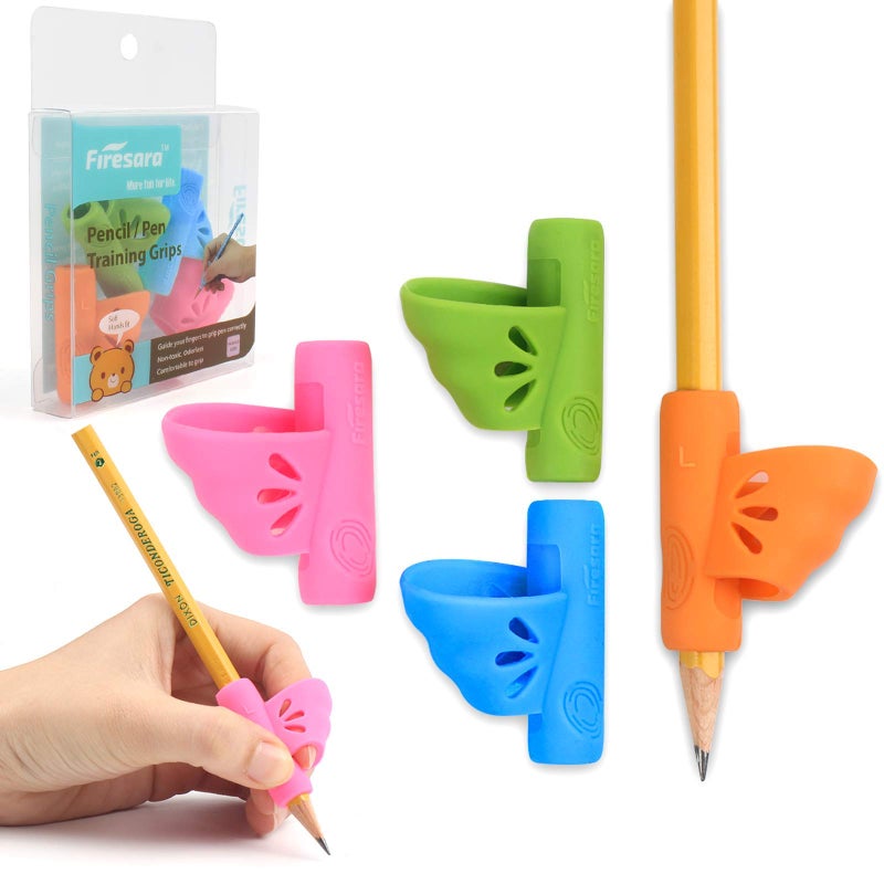 Firesara Left-Handed Training Grips, Original Butterfly Pencil Holder Correction Writing Aid Grip for Kids Handwriting Special Needs Preschoolers Children Adult Lefties Assorted Colors (4PCS) - Image 1