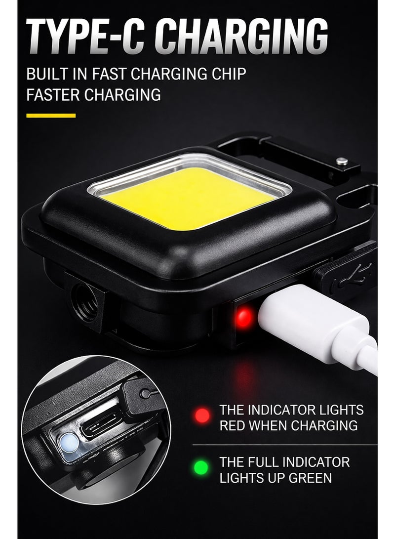Mini COB Flashlight 1000 Lumens Rechargeable – Keychain Torch with 4 Light Modes, Folding Bracket & Magnetic Base, Pocket LED Light for Camping, Fishing & Emergency Use - Image 2