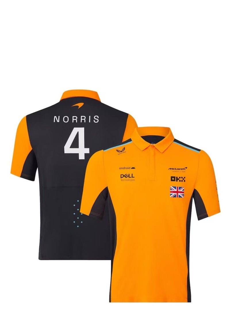 McLaren Formula 1 Team Lando Norris #4 Official Orange & Black Polo Shirt with DELL, OKX and Sponsor Logos
