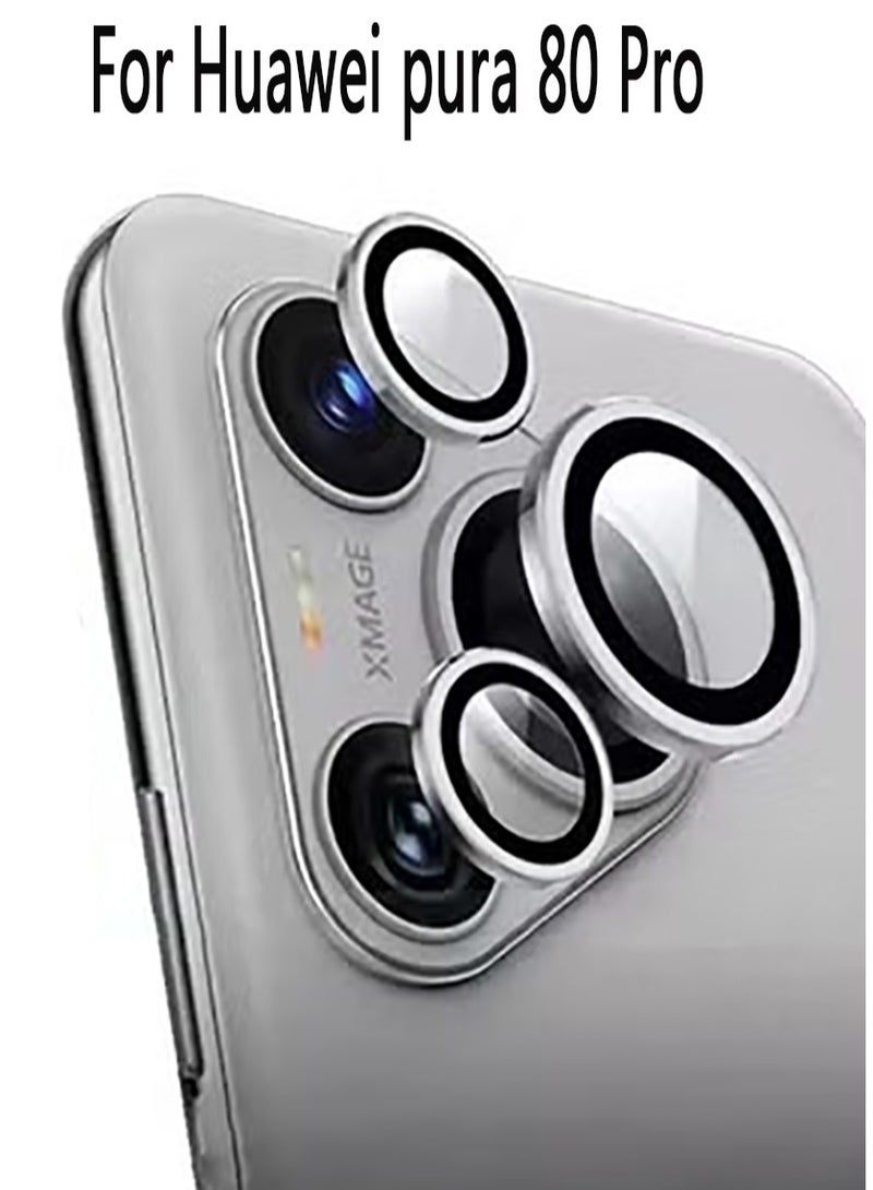 Camera Lens Protector for huawei pura 80 Pro , [1 Step Installation Tray] Tempered Glass Screen Protector Metal Individual Camera Cover Accessories Case Friendly (Sliver)  - Image 1