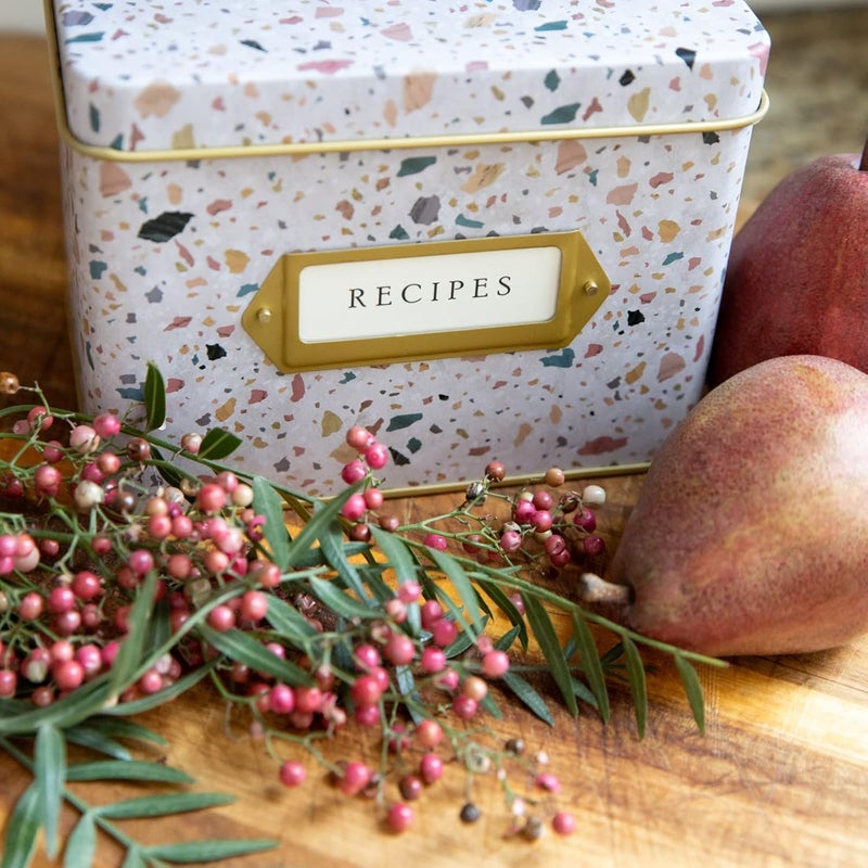 Jot  Mark Recipe Card Gift Box, 25 4x6 inch Cards, 14 Dividers, Decorative Tin Box - Image 2