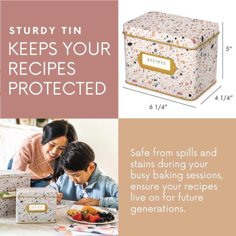 Jot  Mark Recipe Card Gift Box, 25 4x6 inch Cards, 14 Dividers, Decorative Tin Box - Image 4