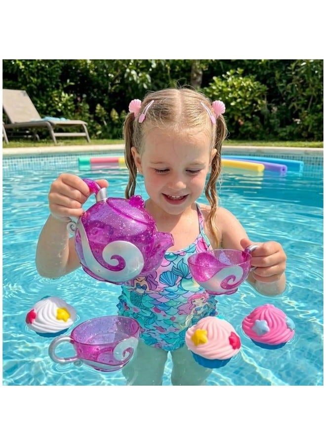 ArtCreativity Bath Toy Tea Set - Bath Tea Set with Teapot, 2 Tea Cups, and 2 Silicone Cupcakes That Spray Water - Girls Tea Party Bath Toy Set for Toddlers - Baby Girl Bath Toys Ages 1+ - Image 4