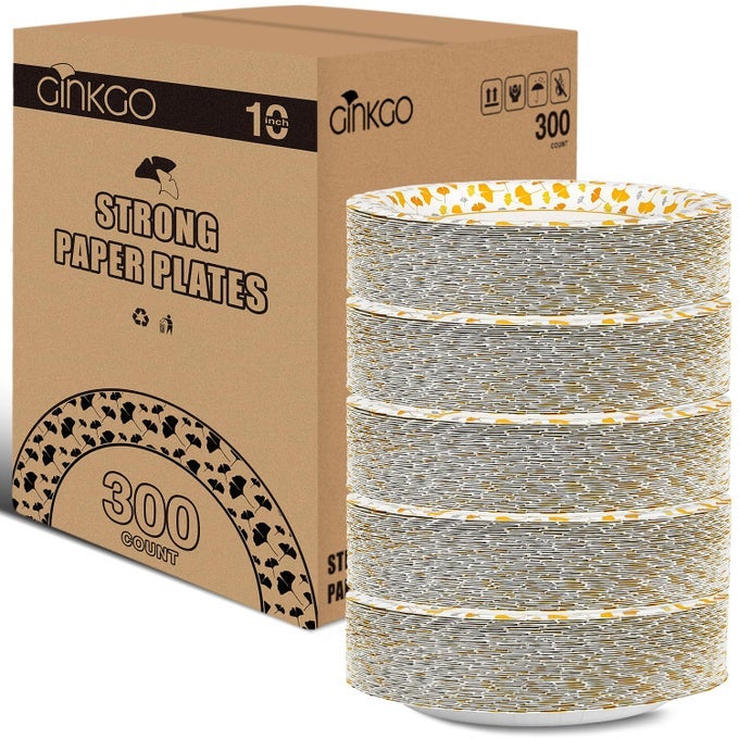 300 COUNT PAPER PLATES 10 INCH BULK HEAVY DUTY DISPOSABLE FALL DINNER PLATES FOR PARTY AND EVERYDAY