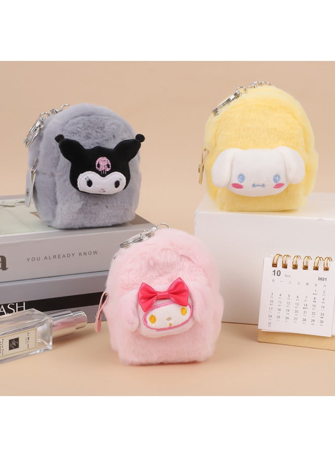 Korean Style Ins Girl Heart Plush Coin Purse Mini Cartoon Cute Wallet Small Fresh Headset Storage Key Bag-Color:Plush Key Bag Kurome - Image 2
