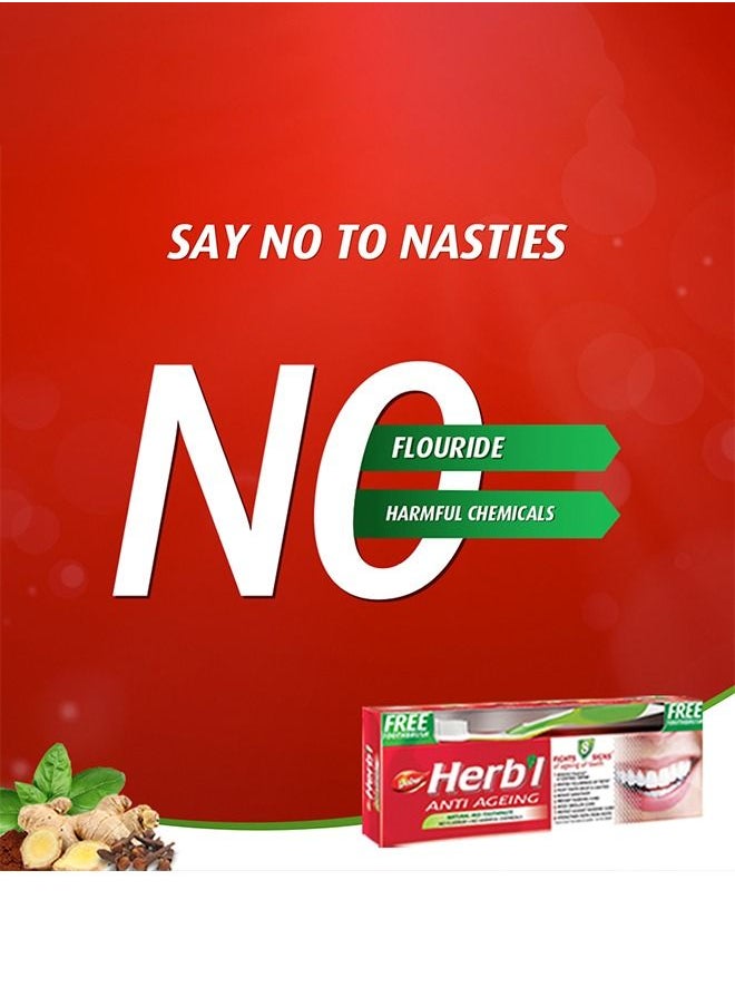 Dabur - Dabur Herbal Anti-Ageing Natural Red Toothpaste | Enriched With Calcium, Ginger & Red Ochre Tree | For Healthy Gums & Strong Teeth - 150g + Toothbrush - Image 1