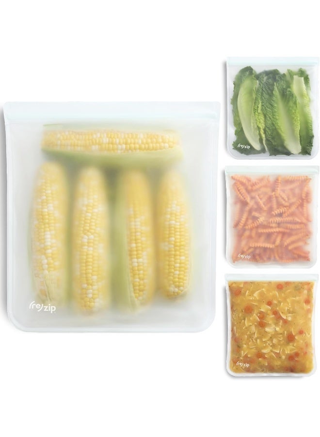 Rezip (re) zip Gallon Reusable Storage Bags, BPA-Free, Leakproof, Food-Grade 100% Food-Safe PEVA, for Food Storage and Freezer Use, Holds 16 cups | 128 fl oz, 4-Pack (Clear) - Image 1