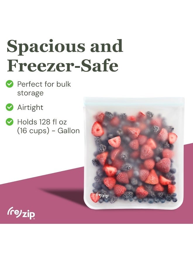 Rezip (re) zip Gallon Reusable Storage Bags, BPA-Free, Leakproof, Food-Grade 100% Food-Safe PEVA, for Food Storage and Freezer Use, Holds 16 cups | 128 fl oz, 4-Pack (Clear) - Image 2