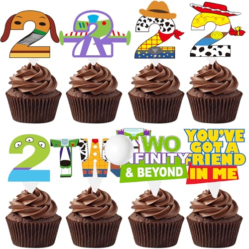 BIGKEOKI Cartoon Story 2nd Birthday Decorations 40ps Blue Sky and White Cloud Cow Birthday Cupcake Toppers for Boys Girls 2nd Bday Cartoon Story Party Supples Decor 2nd birthday - Image 1