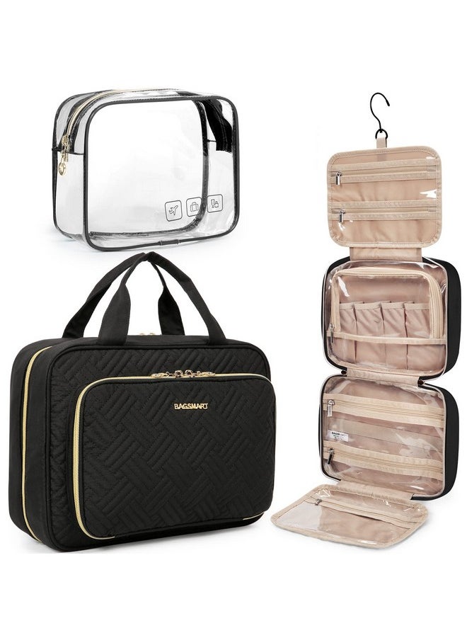 BAGSMART - BAGSMART Toiletry Bag Hanging Travel Makeup Organizer with TSA Approved Transparent Cosmetic Bag Makeup Bag for Full Sized Toiletries, Large-Blck - Image 1