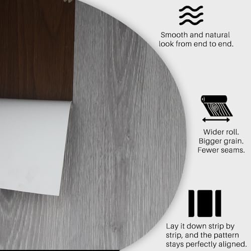 auxua Wood Grain Peel and Stick Floor Tiles – 11.8” Width, Full Roll Length of 118" – Versatile Design for Any Space, Ashline Rustic Self Adhesive Vinyl Flooring, Waterproof and Non-Slip Features - Image 3
