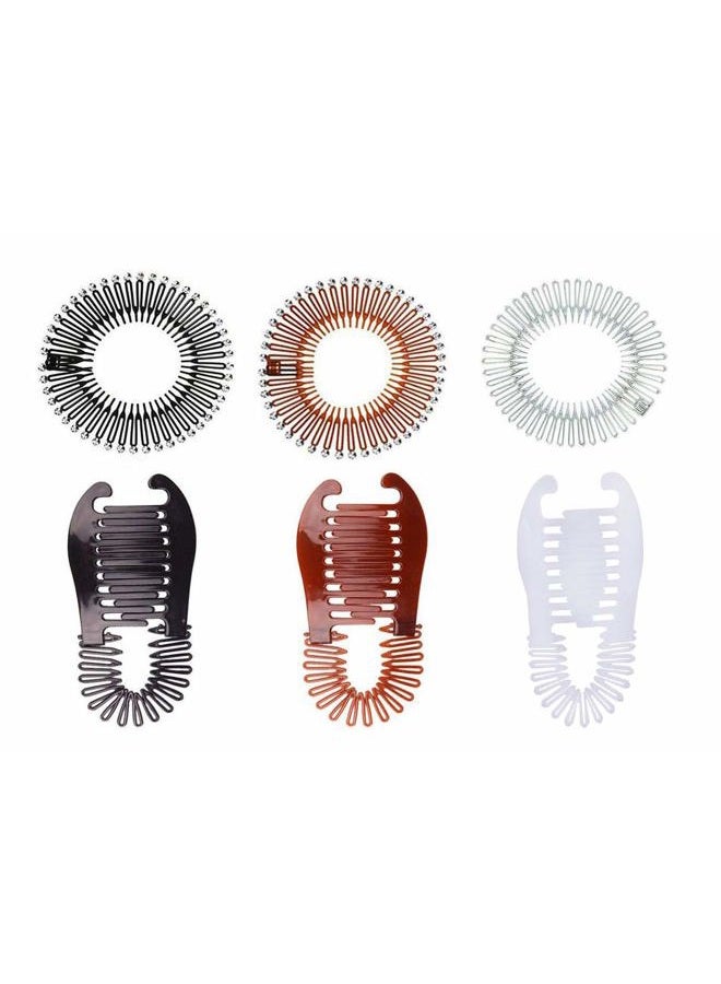 Fodattm Set of 6 Women Lady Stretch Flexible Hair Combs Headband Interlocking Banana Clip Clincher Elongated Ponytail Holder and Full Circle Hair Comb Hair Hoop Hair Clip Spring Head Band with Deep Teeth - Image 1