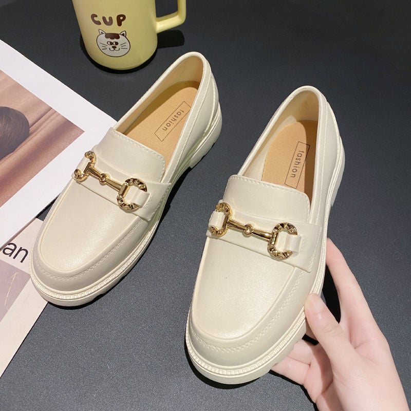 2022 Autumn Womens Fashion British Chunky Vintage Loafers Apricot