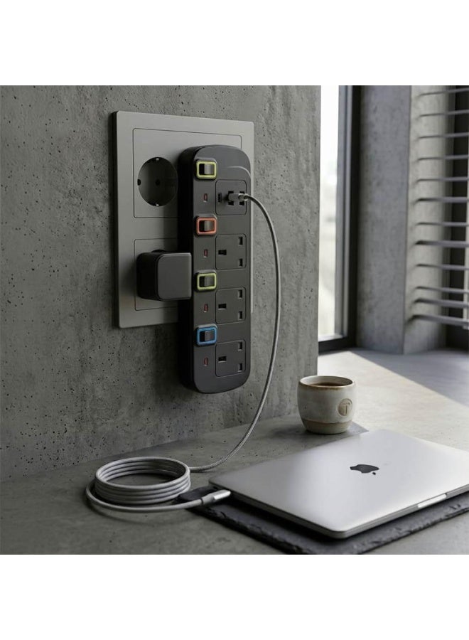 تراداماكس محول TradaMax متعدد 4 مخارج مع USB وType-C بقدرة 2000 واط (أسود) - Image 5