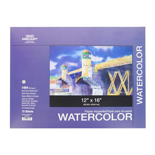 PRO ART Painting Pad Watercolor Pad 12"x 16" Acid Free 140lb 15pc Block - Image 1