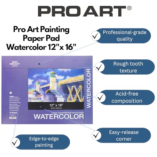 PRO ART Painting Pad Watercolor Pad 12"x 16" Acid Free 140lb 15pc Block - Image 2