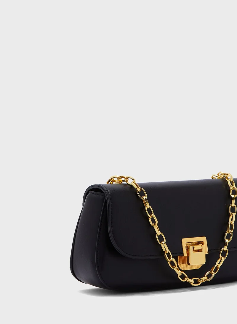 ELLA Chain Strap Baguette Bag With Clasp