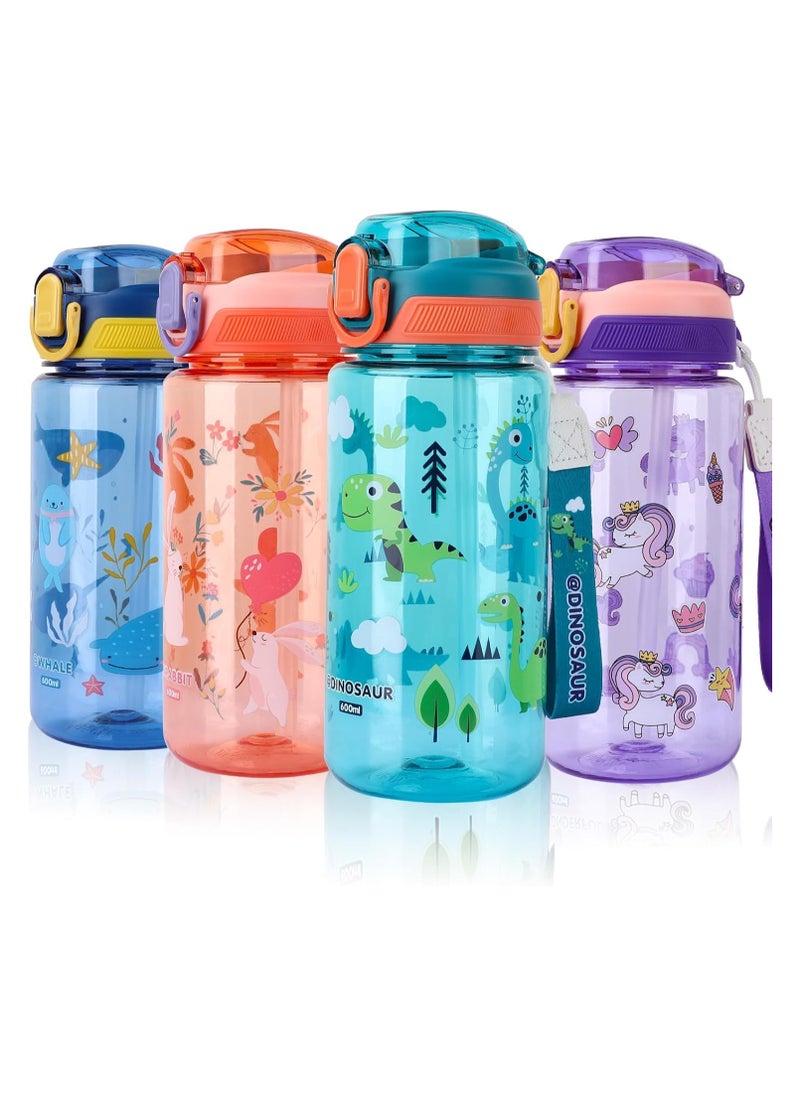 Kids Water Bottles With Straw,600ml Toddler Drinks Bottle for School,Leakproof Children's Bottle BPA free Sport Bottle for Girls Boys (Green)