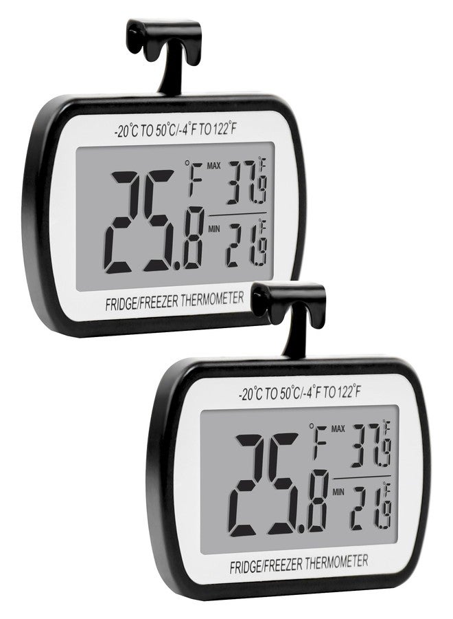 RIY 2 Pack Refrigerator Fridge Thermometer Digital Freezer Room Thermometer Waterproof Large LCD Display Max/Min Record Function-Black - Image 1