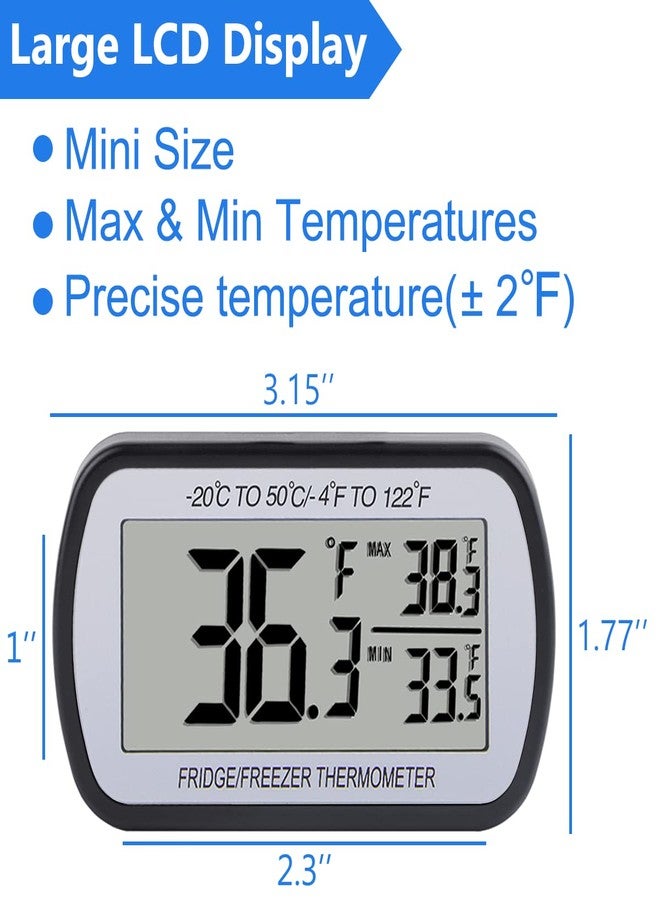 RIY 2 Pack Refrigerator Fridge Thermometer Digital Freezer Room Thermometer Waterproof Large LCD Display Max/Min Record Function-Black - Image 3