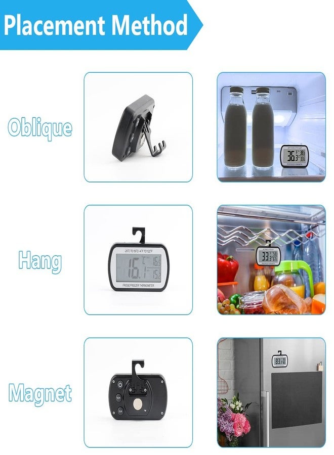 RIY 2 Pack Refrigerator Fridge Thermometer Digital Freezer Room Thermometer Waterproof Large LCD Display Max/Min Record Function-Black - Image 5