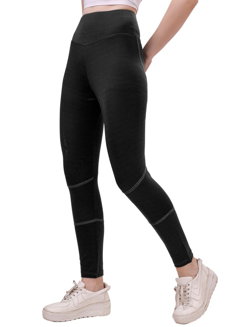 Mehrang Women Premium Gym Wear/Active Wear Tights Stretchable Leggings Yoga High Rise Pants Gym Tight, Comfort Fit High Waist Tights (Medium, Black) - Image 1
